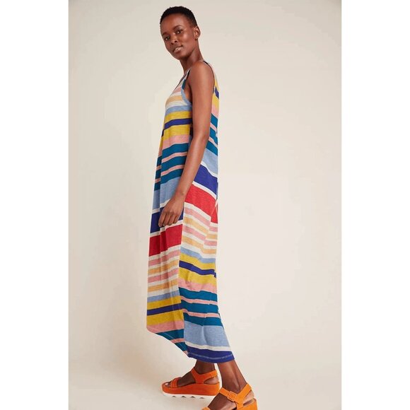 EUC Anthropologie Saturday Sunday 100% cotton Rainbow Chevron Midi Dress Size XS - Picture 7 of 11